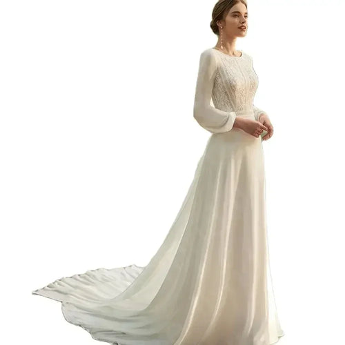 Boho Beach Wedding Dress - Long Sleeve Lace Gown Customizable | Femstylo