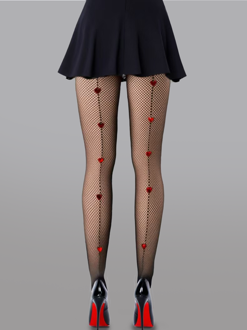 Heart Pattern Fishnet Tights