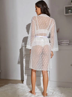 French Dot Mesh Bridal Robe and Bra Set