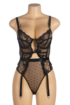 Embroidered Lace Hollow Cut Teddy Lingerie