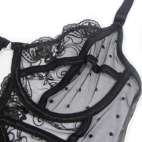 Embroidered Lace Hollow Cut Teddy Lingerie