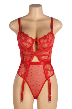 Embroidered Lace Hollow Cut Teddy Lingerie