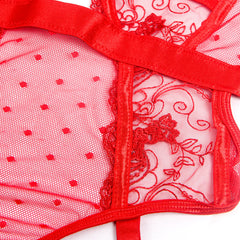 Embroidered Lace Hollow Cut Teddy Lingerie
