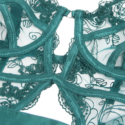 Embroidered Lace Hollow Cut Teddy Lingerie