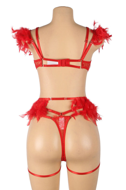 Feather Lace Chain Lingerie Bra Set
