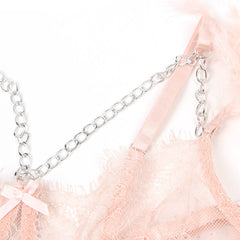 Feather Lace Chain Lingerie Bra Set