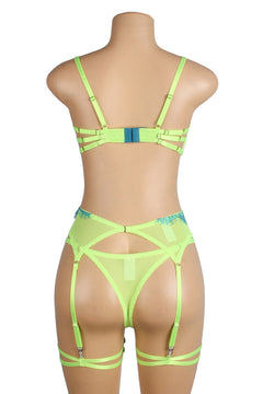 Neon Lace Bra and Garter Set