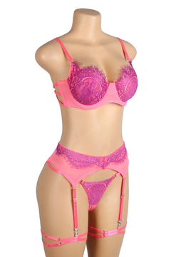 Neon Lace Bra and Garter Set