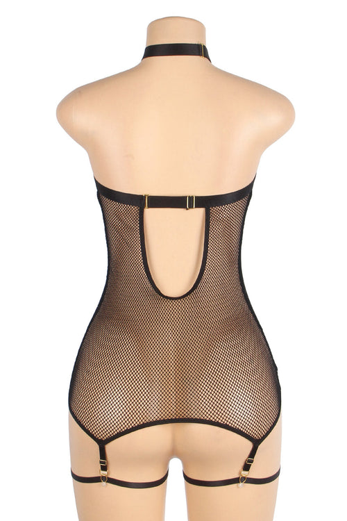 Pleather Deep V Halter Chemise