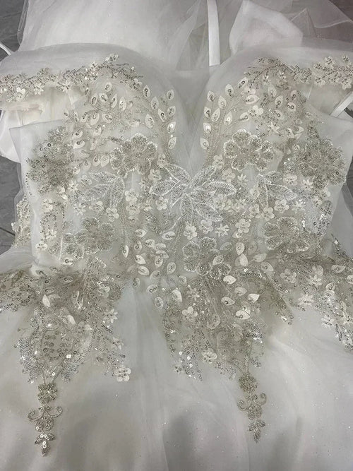 Luxury Off-Shoulder Wedding Dress - Handmade Lace Ball Gown | Femstylo