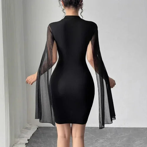 Elegant Cape-Sleeve Dress - 2025 Office Lady Pearl Chiffon Party Dress