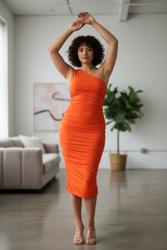 Poinciana Ruched One-Shoulder Dress