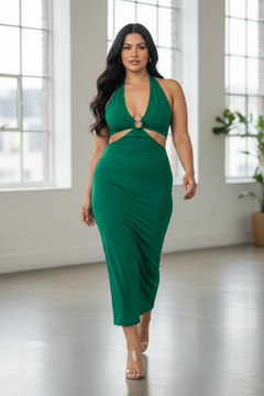 Curves in Kelly Green Halter Dress