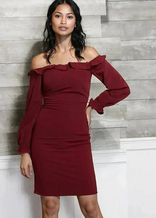 Women's Off Shoulder Bodycon Dress In Red