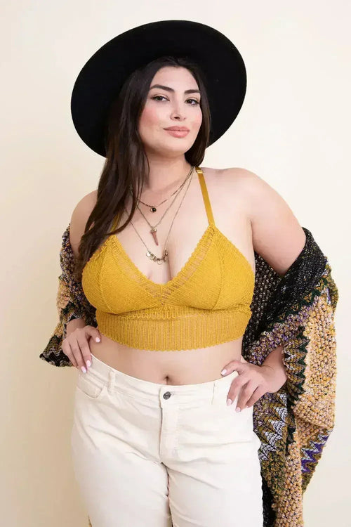 Ribbed Lace Boho Racerback Bralette Plus