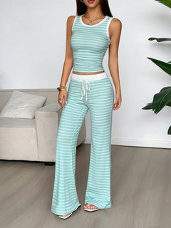 Striped Tank Top and Flare Pants Set