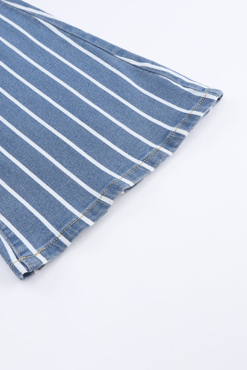 Sky Blue Striped Ripped Flare Jeans 🌟