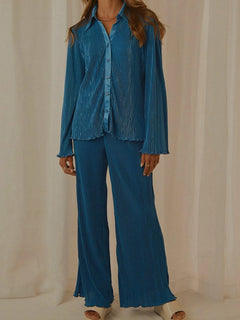 Button Up Long Sleeve Top and Pants Set