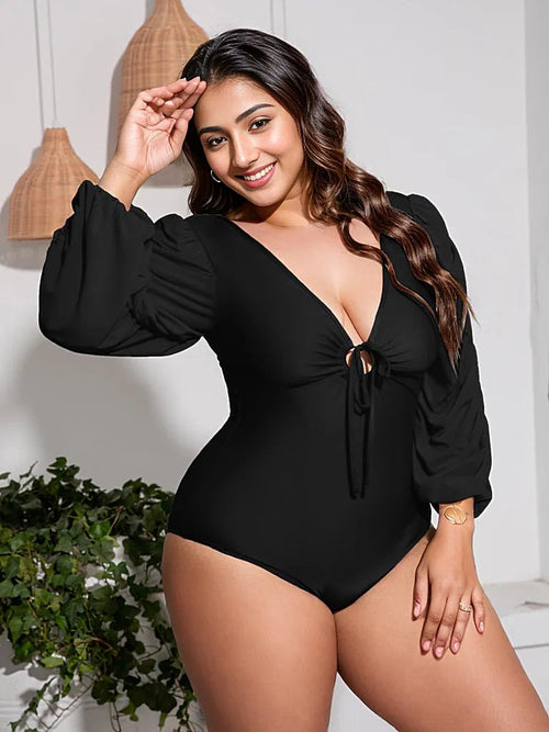 Balloon Sleeve V Swimsuit for Curves