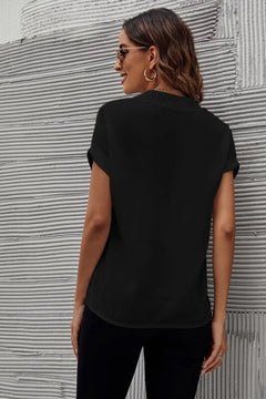 Luxurious Elegance: Notched Short Sleeve Blouse