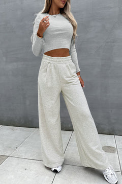 Charming Black Crop Top & Wide Leg Pants Set