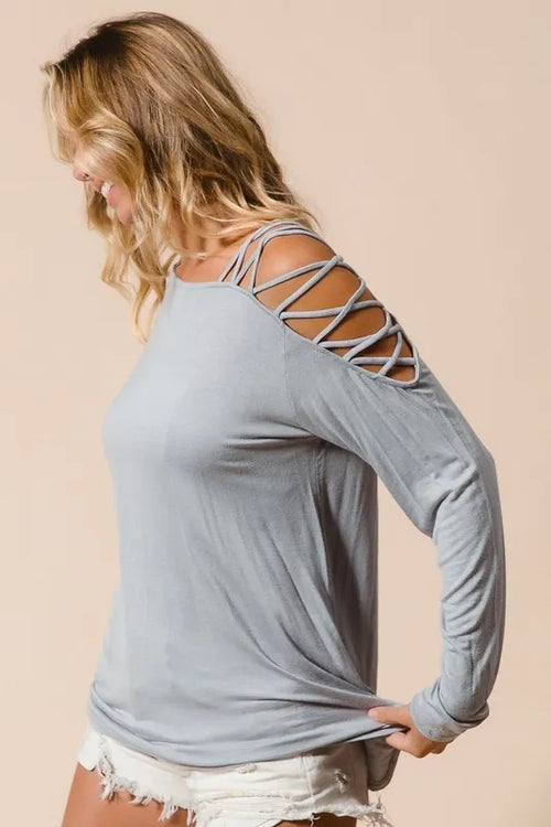 BiBi Jersey Knit One Shoulder Top with Criss Cross