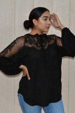 Chic Black Formal Invitation Lace Blouse