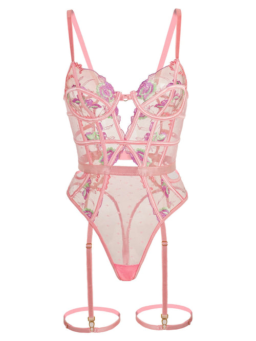 Pink Deluxe Floral Embroidered Bodysuit