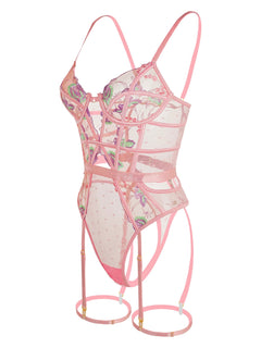 Pink Deluxe Floral Embroidered Bodysuit