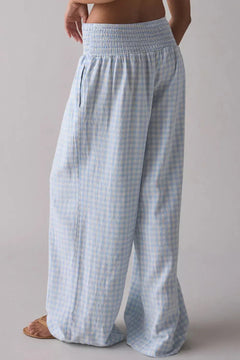 Myosotis Gingham Smocked High Waist Loose Pants