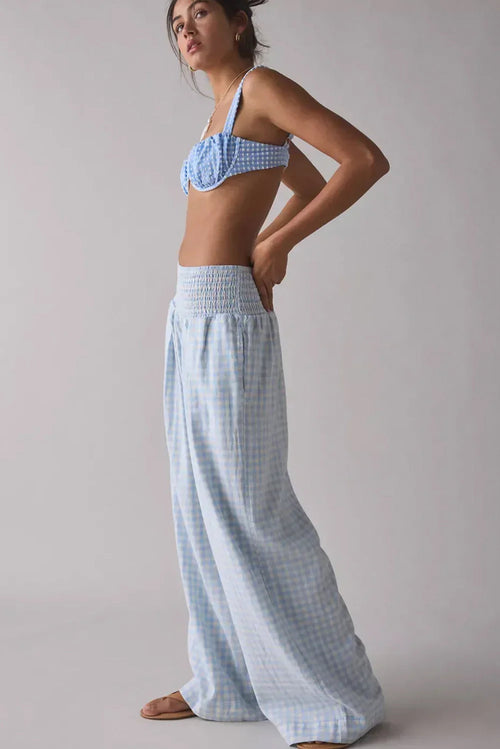 Myosotis Gingham Smocked High Waist Loose Pants
