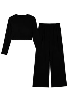Charming Black Crop Top & Wide Leg Pants Set