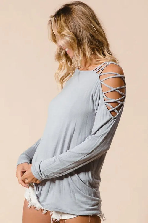 BiBi Jersey Knit One Shoulder Top with Criss Cross