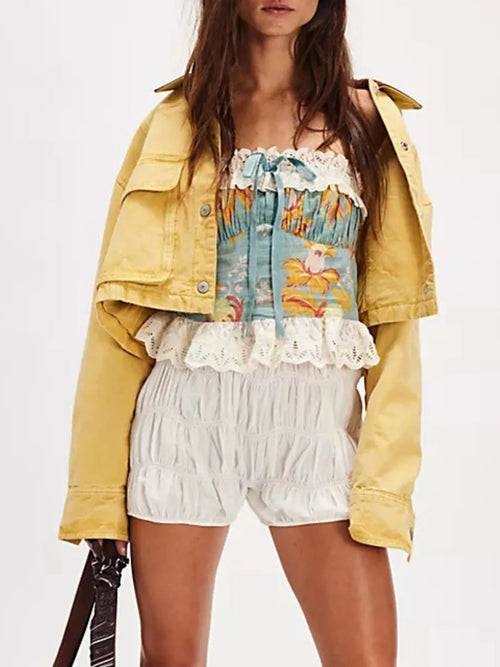 Floral Print Lace Trim Tube Top