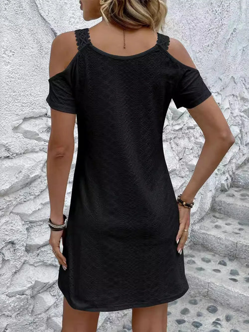 Cold Shoulder Short Sleeve Eyelet Mini Dress