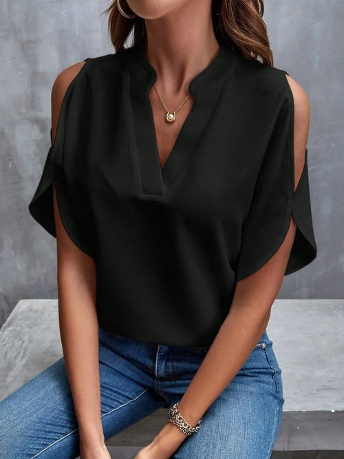 Cold Shoulder Notched Blouse