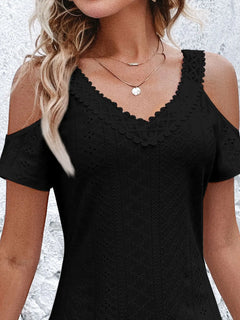 Cold Shoulder Short Sleeve Eyelet Mini Dress
