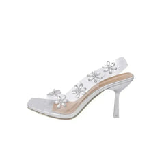 Clear Floral Slingbacks - Rhinestone Heels - Summer Wedding Shoes