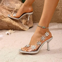 Clear Floral Slingbacks - Rhinestone Heels - Summer Wedding Shoes