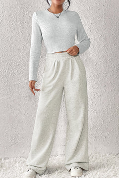 Charming Black Crop Top & Wide Leg Pants Set