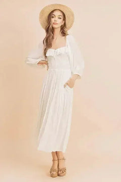 Aemi + Co Ruffled Smocked Square Neck Balloon Sleeve Dress