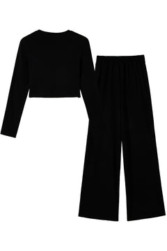 Charming Black Crop Top & Wide Leg Pants Set