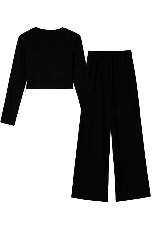 Charming Black Crop Top & Wide Leg Pants Set