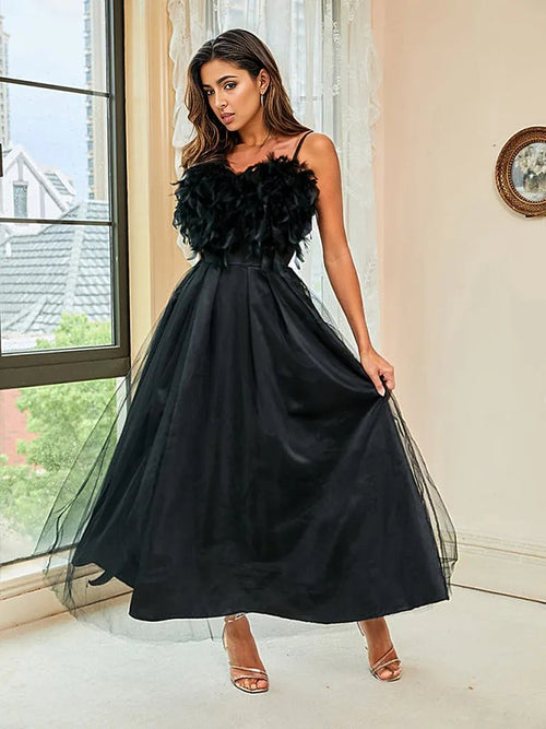 Feather Sling Mesh Dress: Stand Out Style