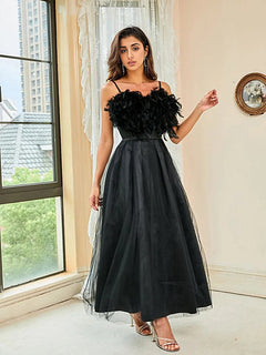 Feather Sling Mesh Dress: Stand Out Style