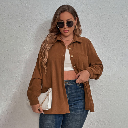 Curvy Clara's Trendy Comfort Corduroy Shirt
