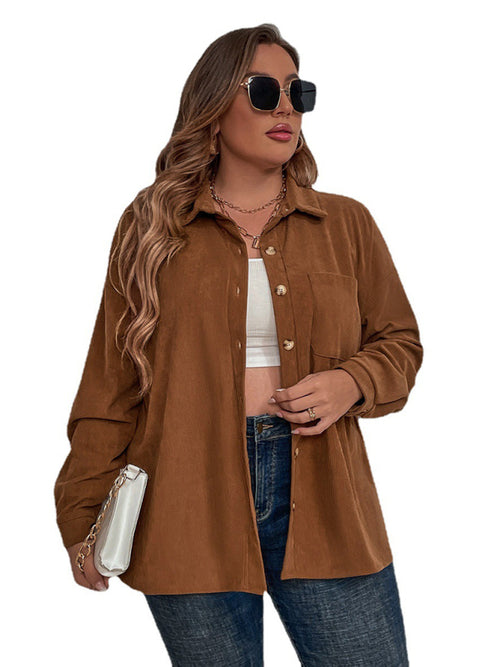 Elegant Plus Size Corduroy Lapel Shirt