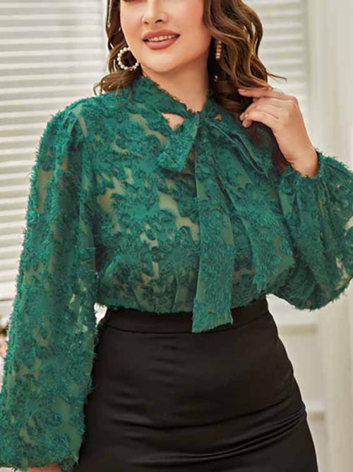 Chic Plus-Size Tie-Bow Commuter Shirt