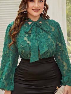 Chic Plus-Size Tie-Bow Commuter Shirt