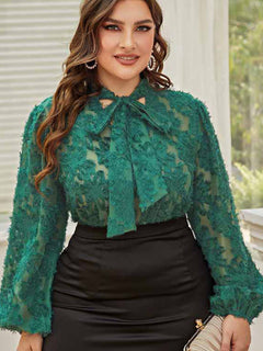 Chic Plus-Size Tie-Bow Commuter Shirt